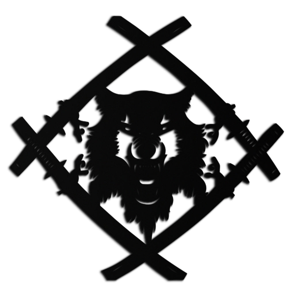 Metal Wall Art Samurai Wolf Warrior - Crossed Katanas Design