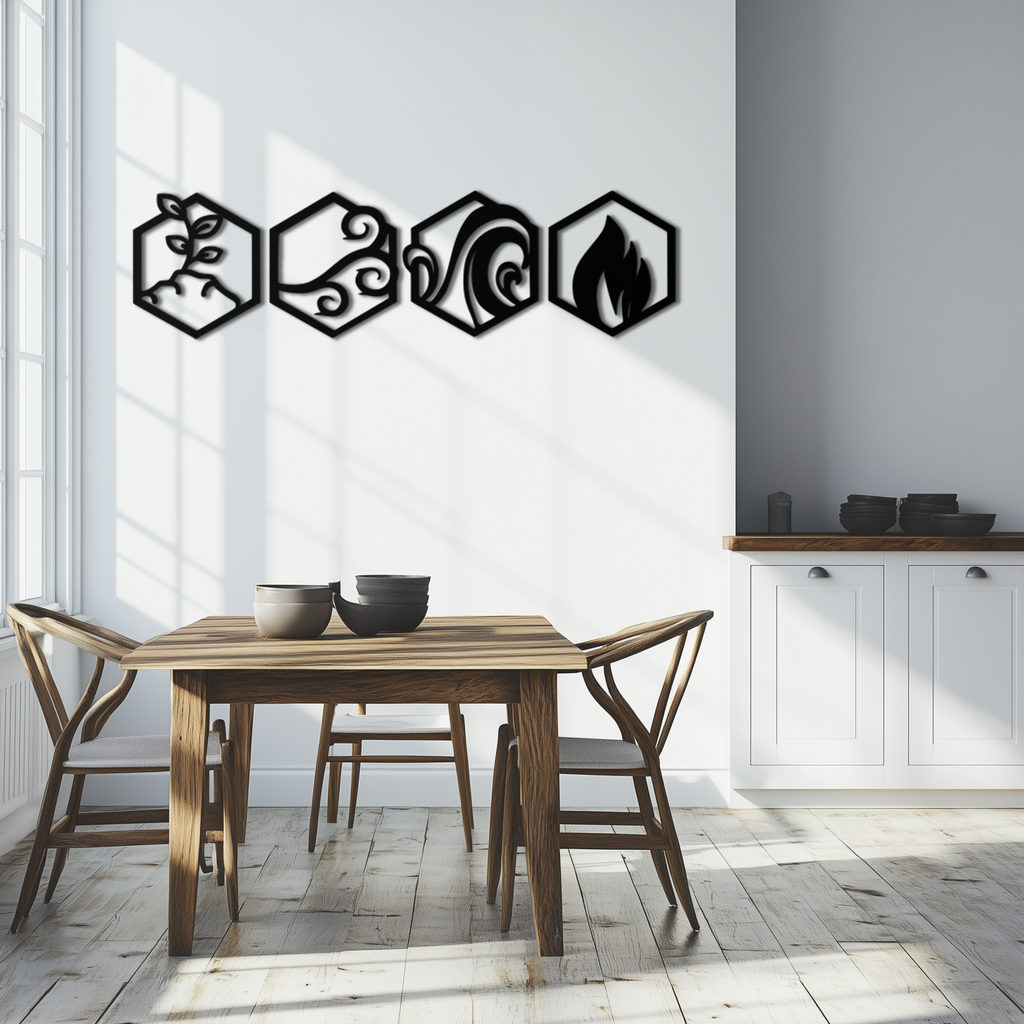 Metal Wall Art Four Elements Modern Geometric Hexagonal Design