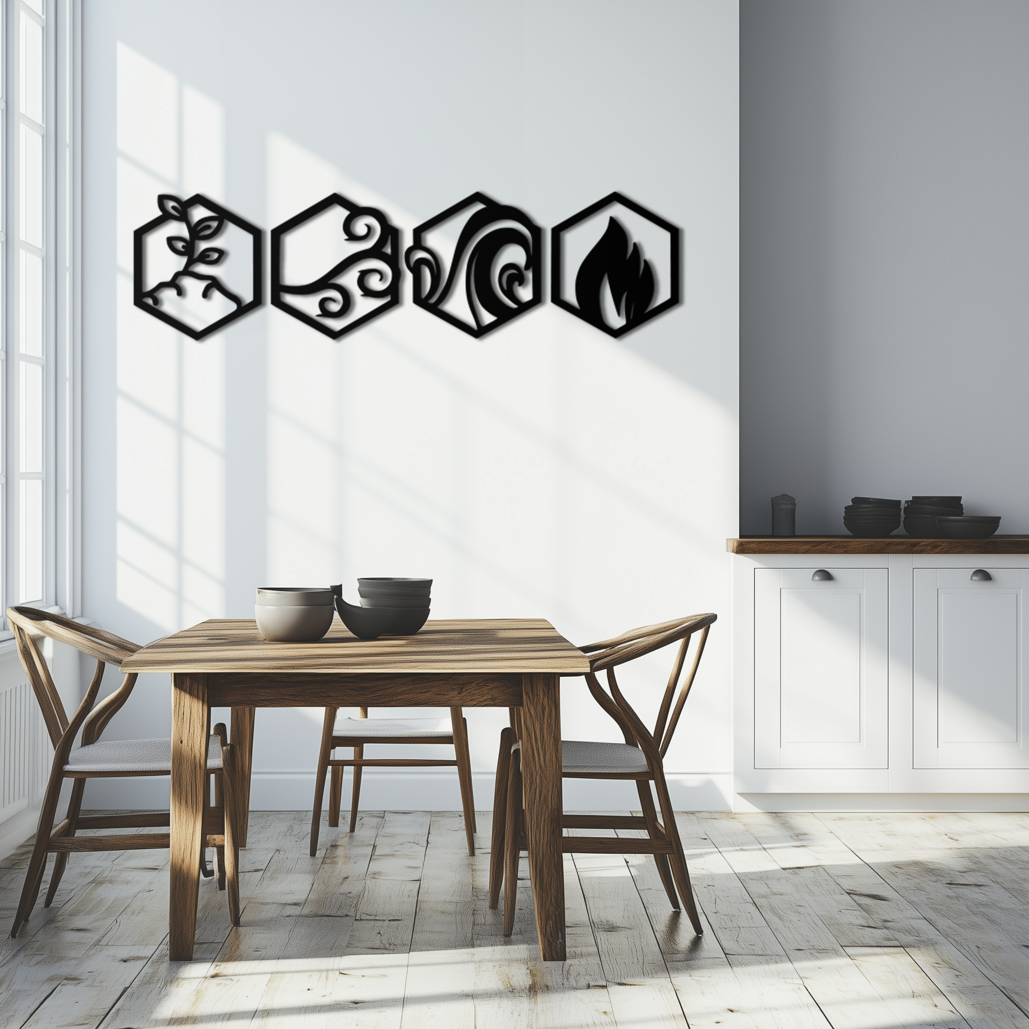 Metal Wall Art Four Elements Modern Geometric Hexagonal Design