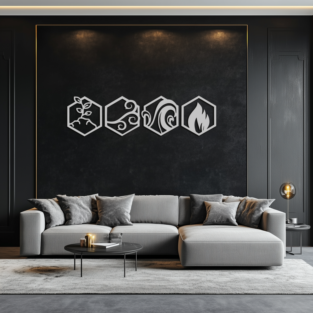 Metal Wall Art Four Elements Modern Geometric Hexagonal Design