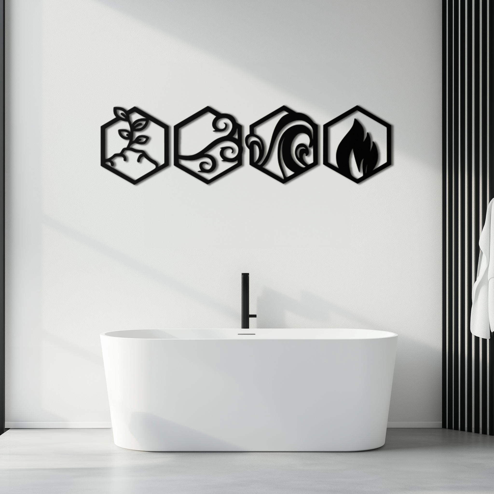 Metal Wall Art Four Elements Modern Geometric Hexagonal Design