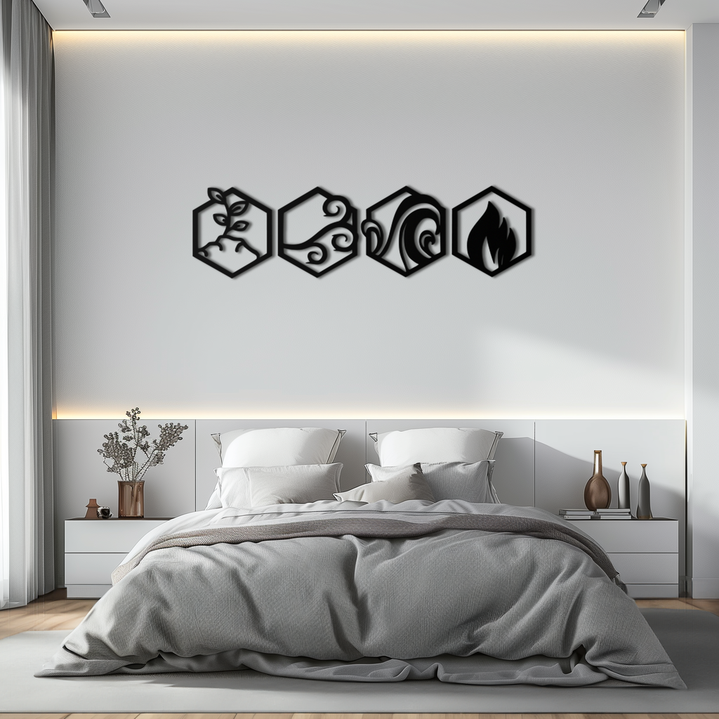 Metal Wall Art Four Elements Modern Geometric Hexagonal Design