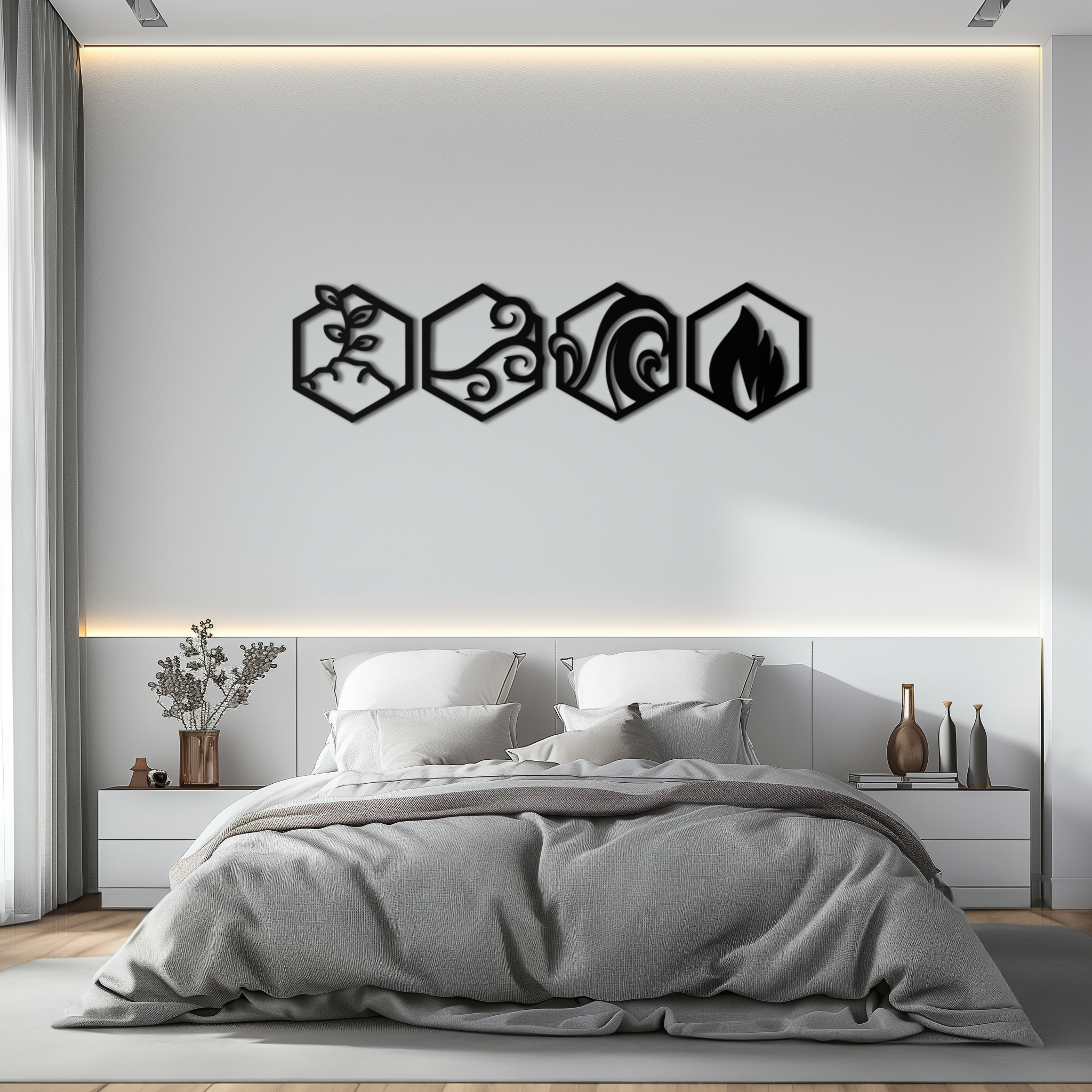 Metal Wall Art Four Elements Modern Geometric Hexagonal Design