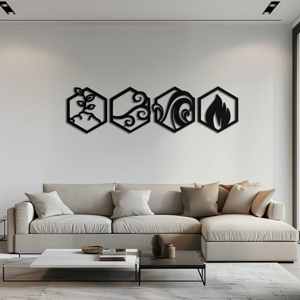 Metal Wall Art Four Elements Modern Geometric Hexagonal Design