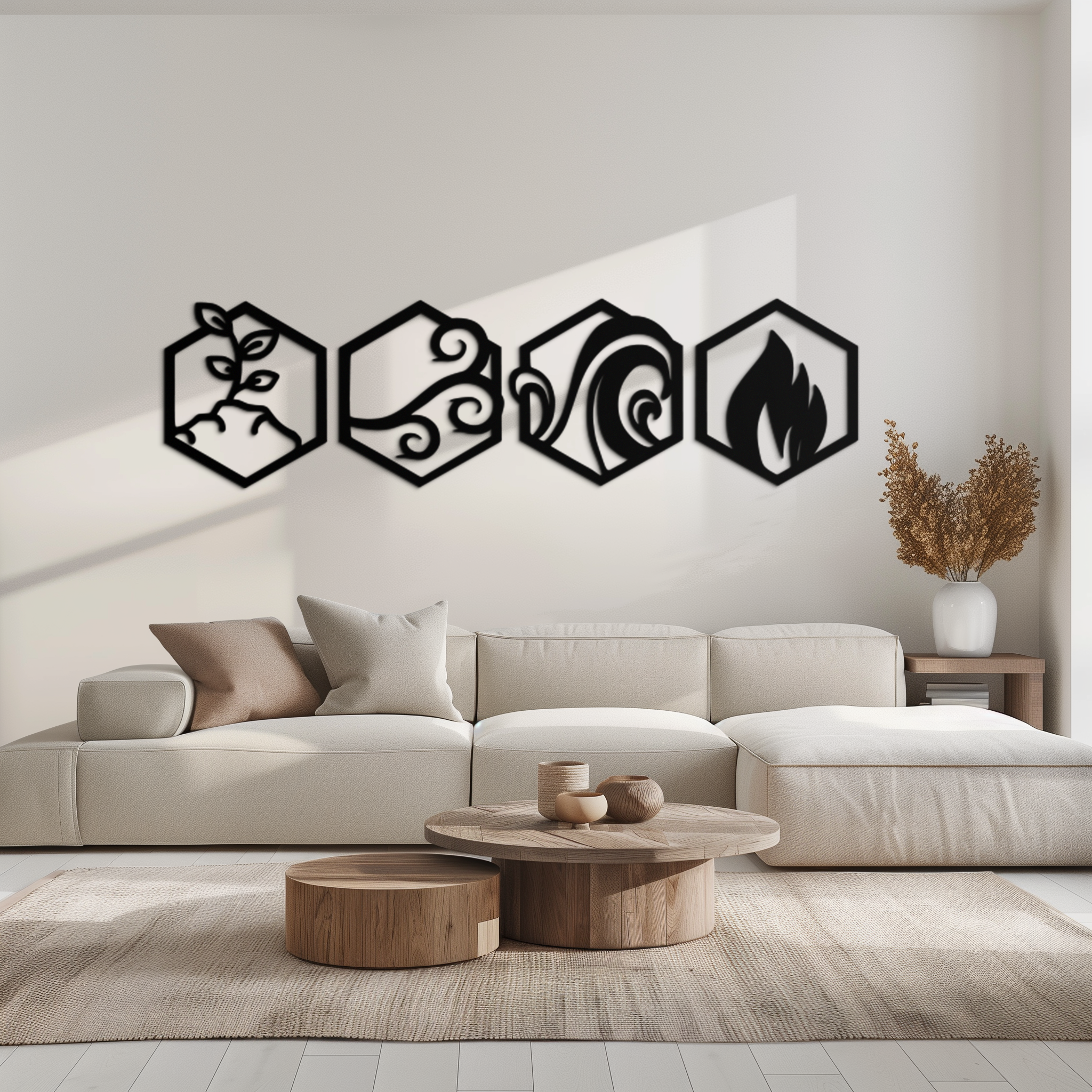 Metal Wall Art Four Elements Modern Geometric Hexagonal Design