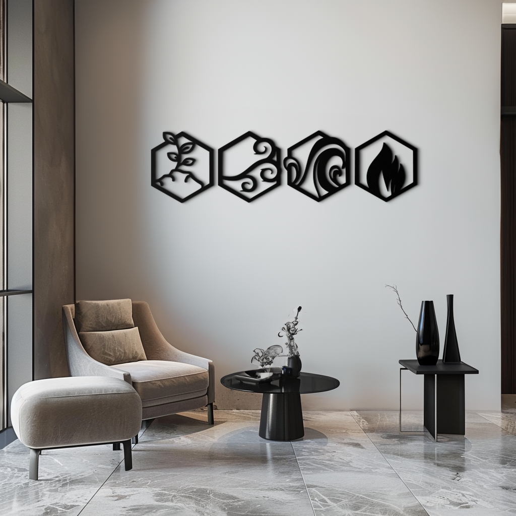 Metal Wall Art Four Elements Modern Geometric Hexagonal Design