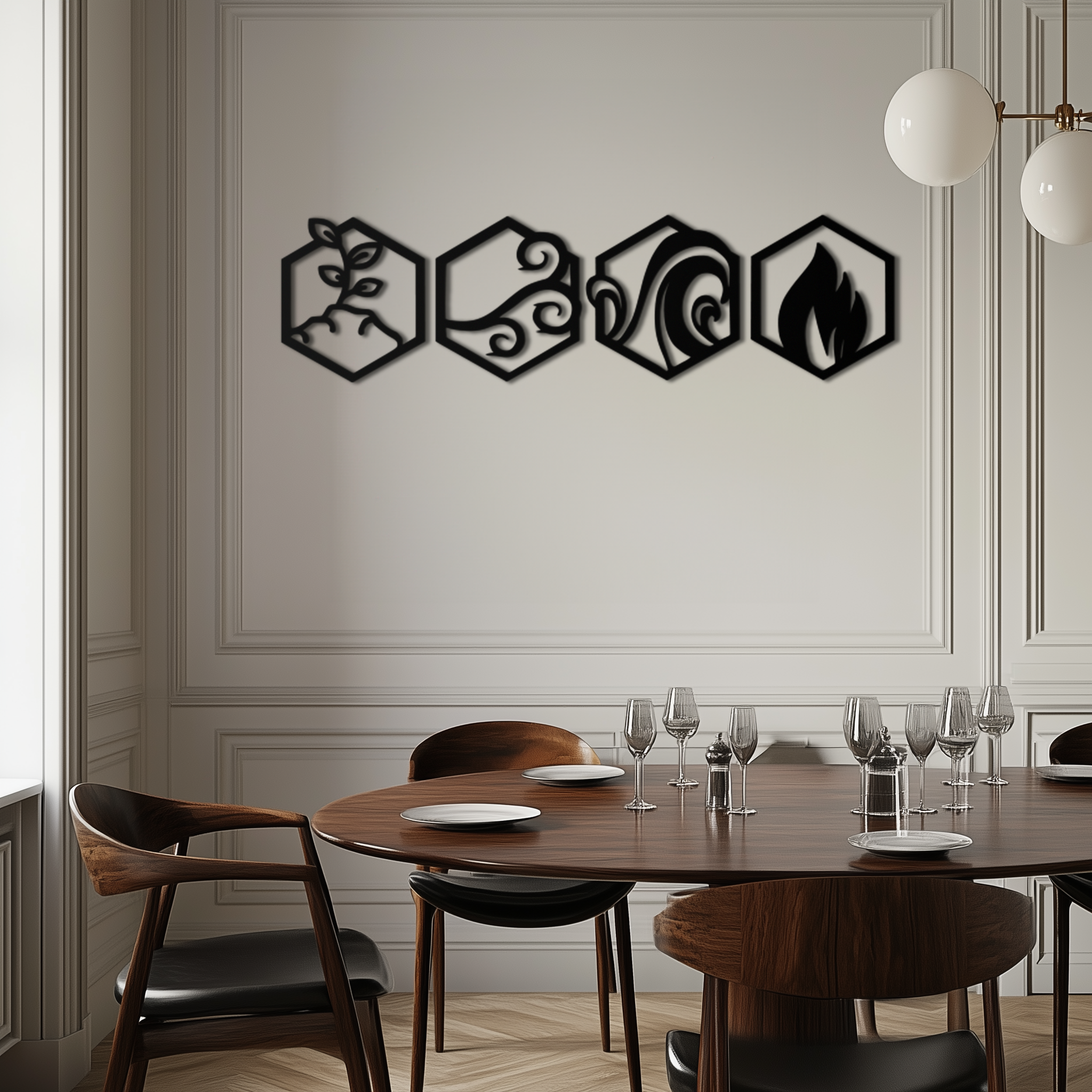 Metal Wall Art Four Elements Modern Geometric Hexagonal Design