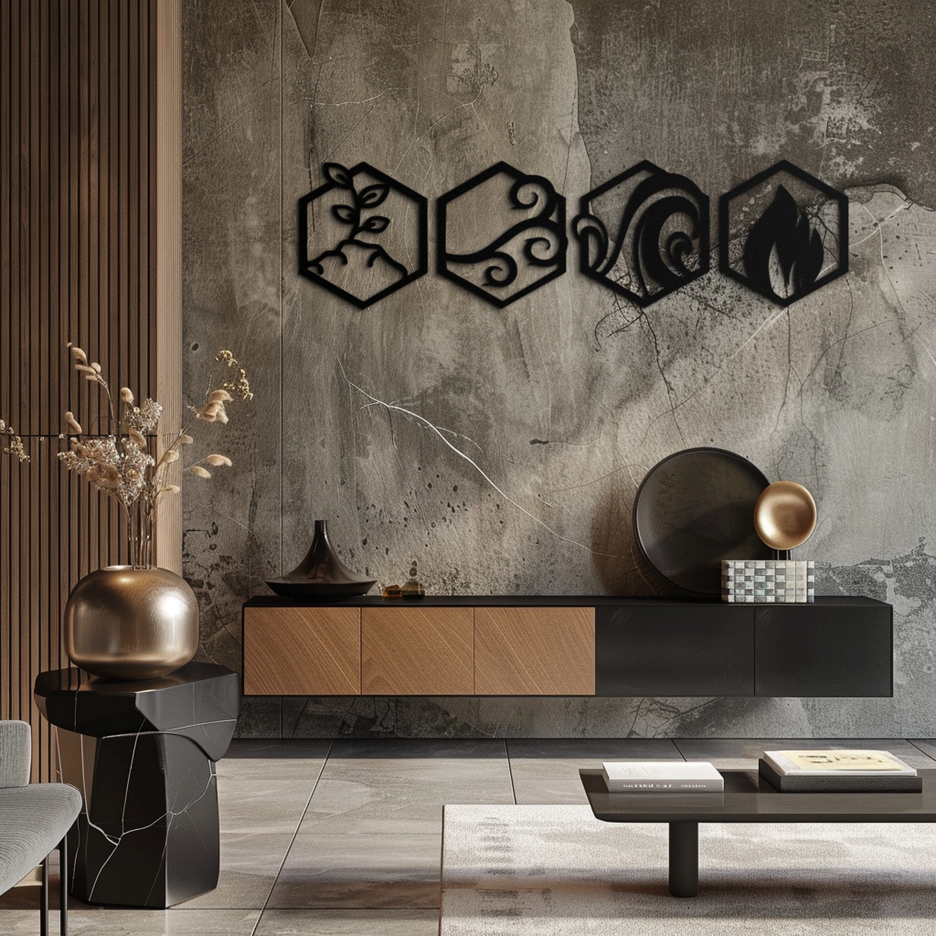 Metal Wall Art Four Elements Modern Geometric Hexagonal Design