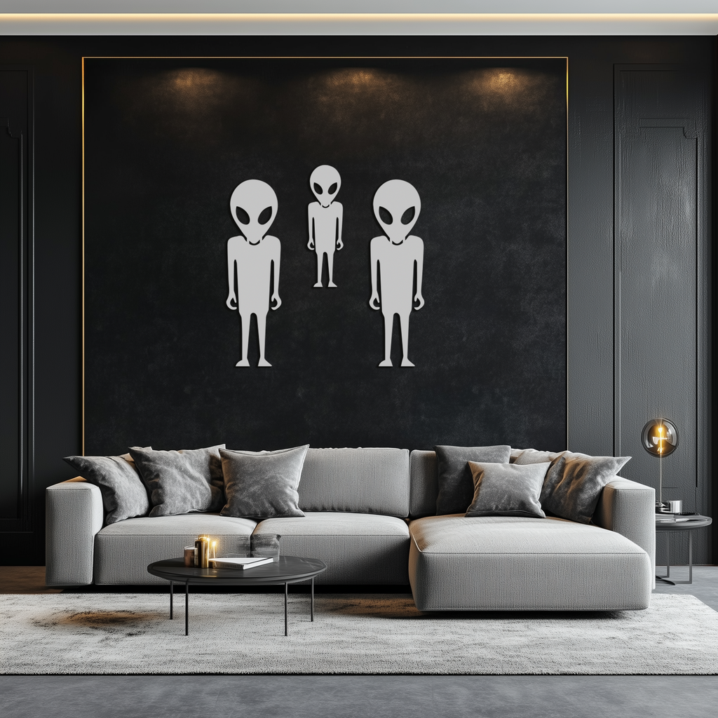 Metal Wall Art Alien Trio Silhouettes - Sci-Fi Futuristic Design