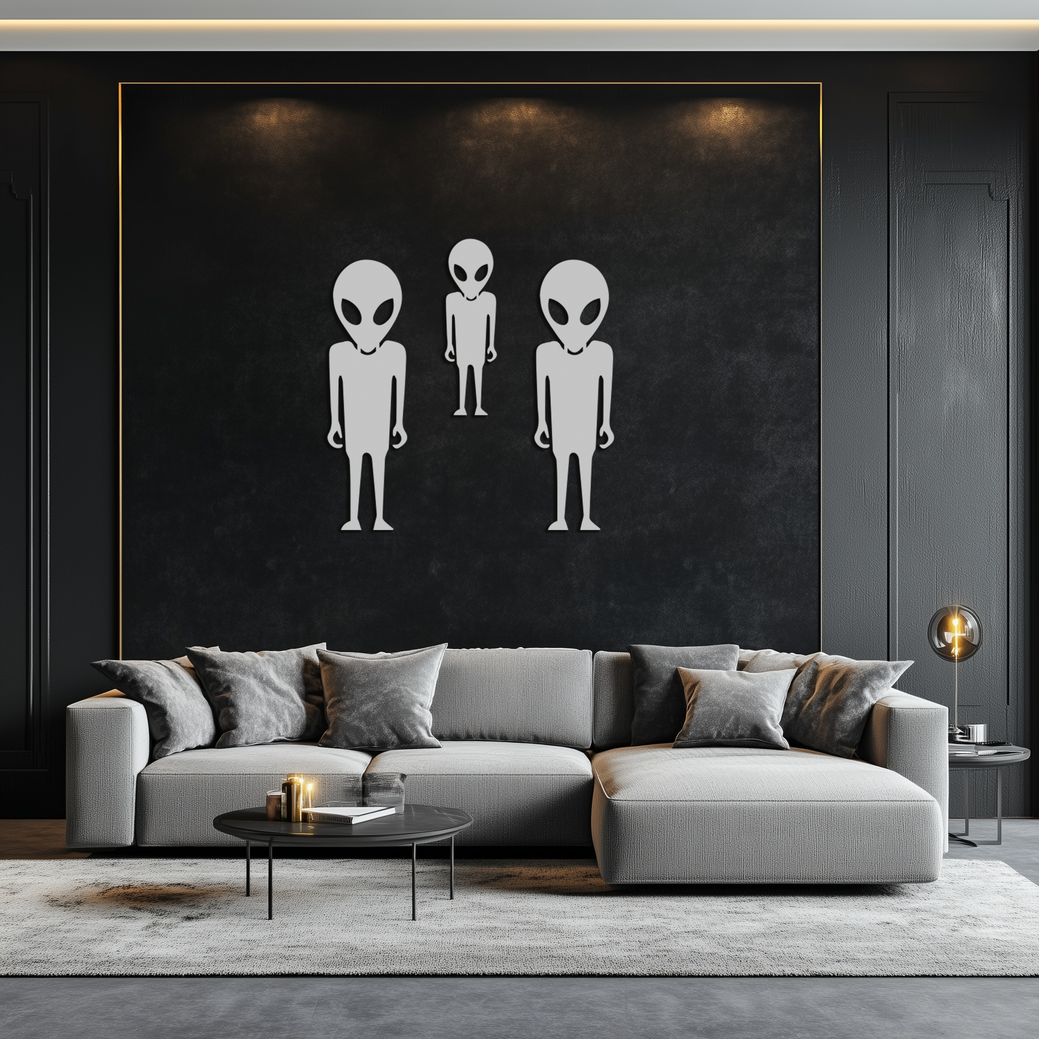 Metal Wall Art Alien Trio Silhouettes - Sci-Fi Futuristic Design