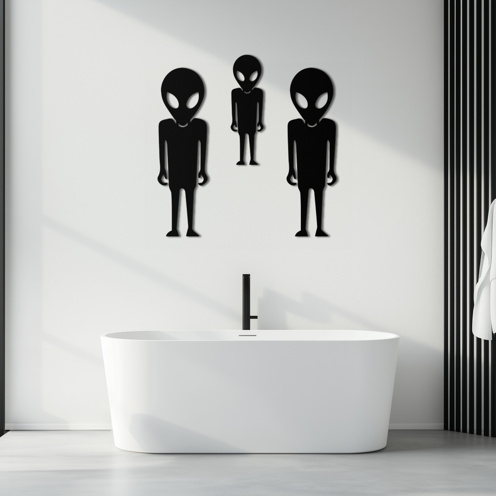 Metal Wall Art Alien Trio Silhouettes - Sci-Fi Futuristic Design