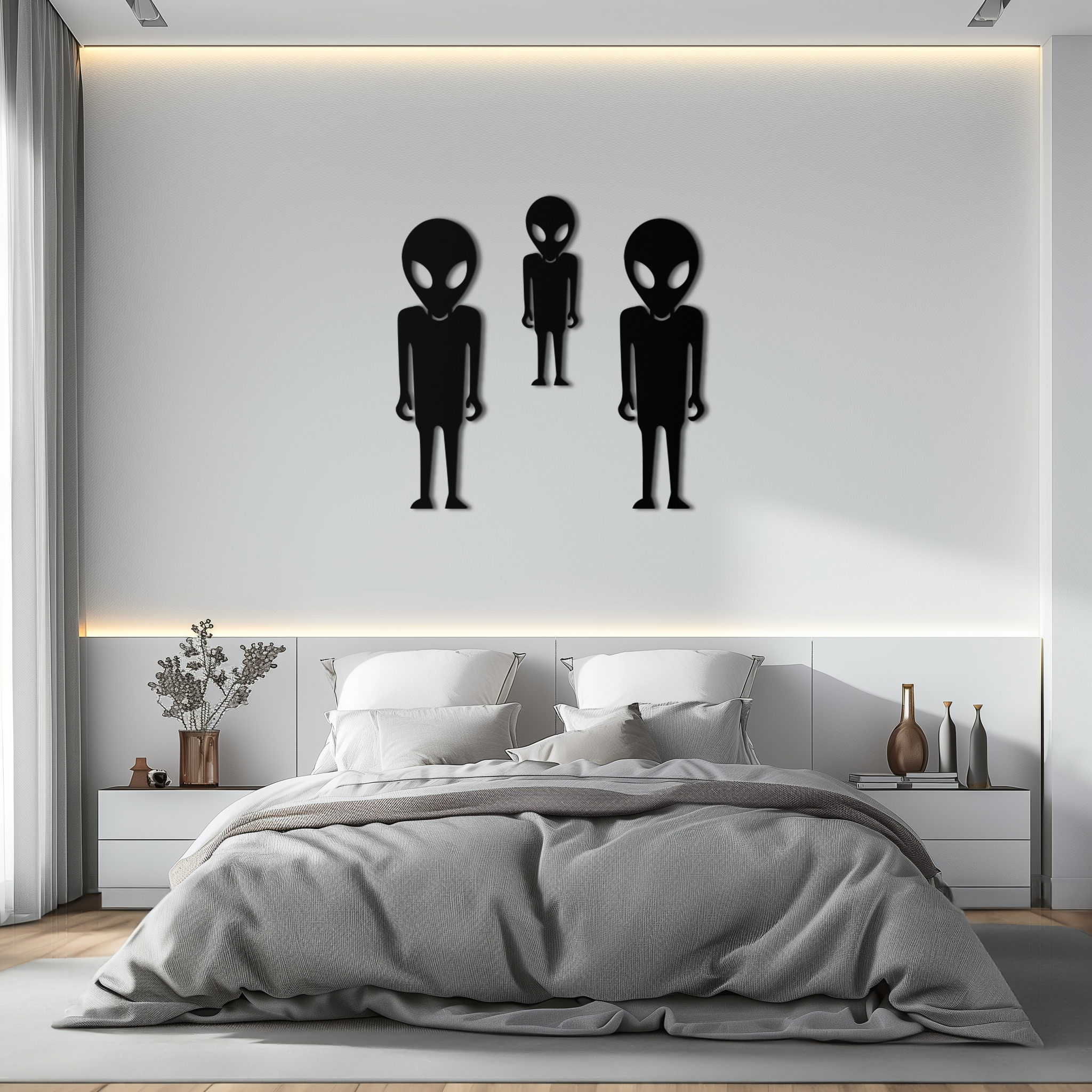 Metal Wall Art Alien Trio Silhouettes - Sci-Fi Futuristic Design