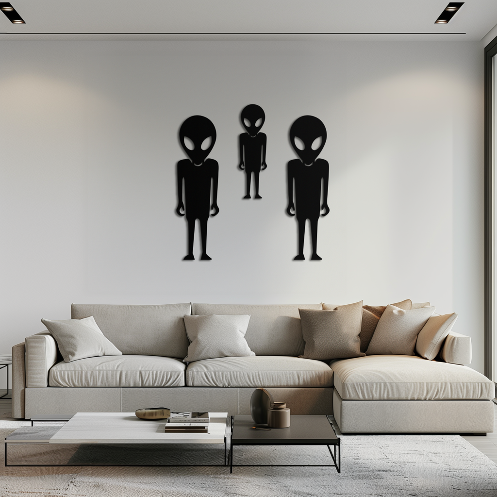 Metal Wall Art Alien Trio Silhouettes - Sci-Fi Futuristic Design