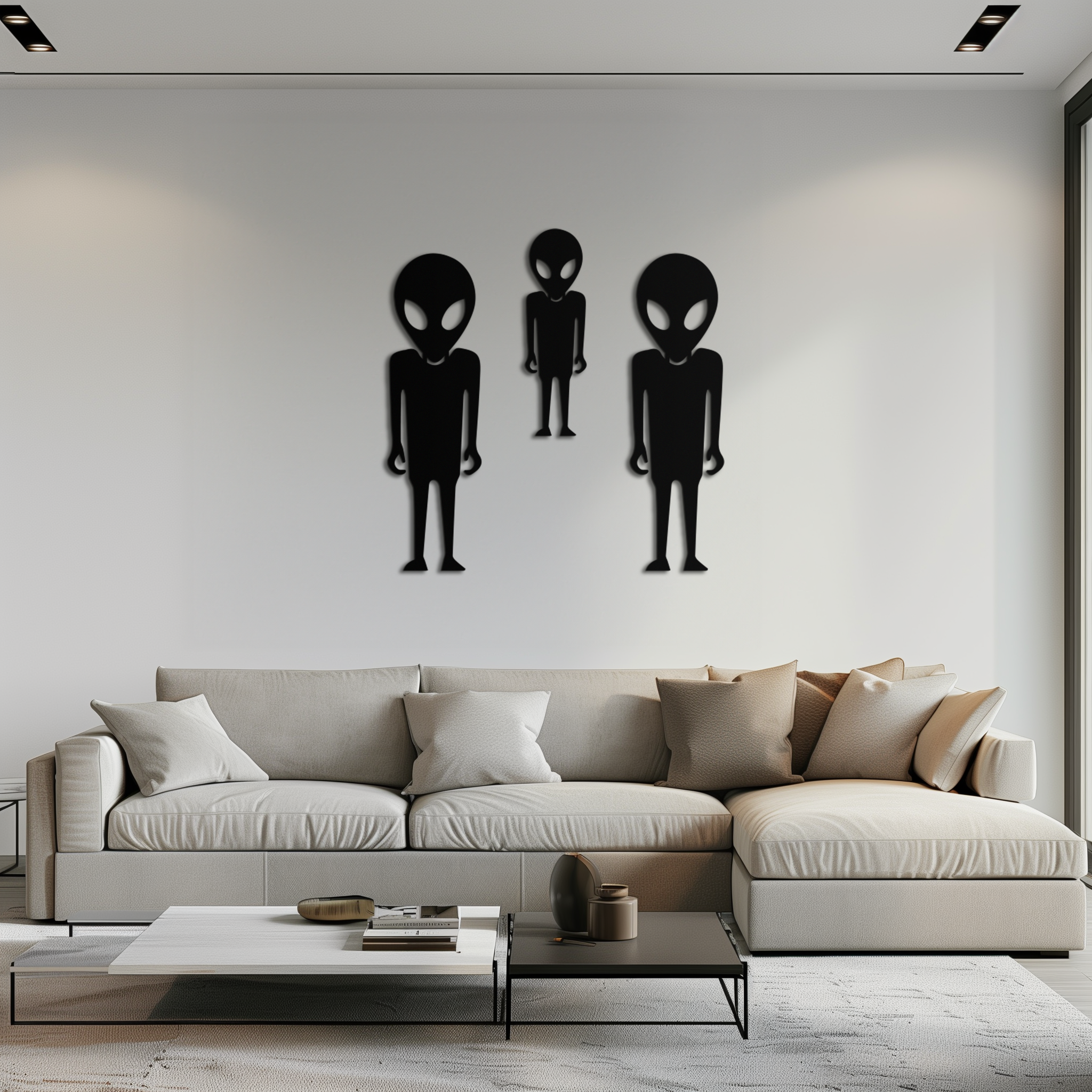 Metal Wall Art Alien Trio Silhouettes - Sci-Fi Futuristic Design
