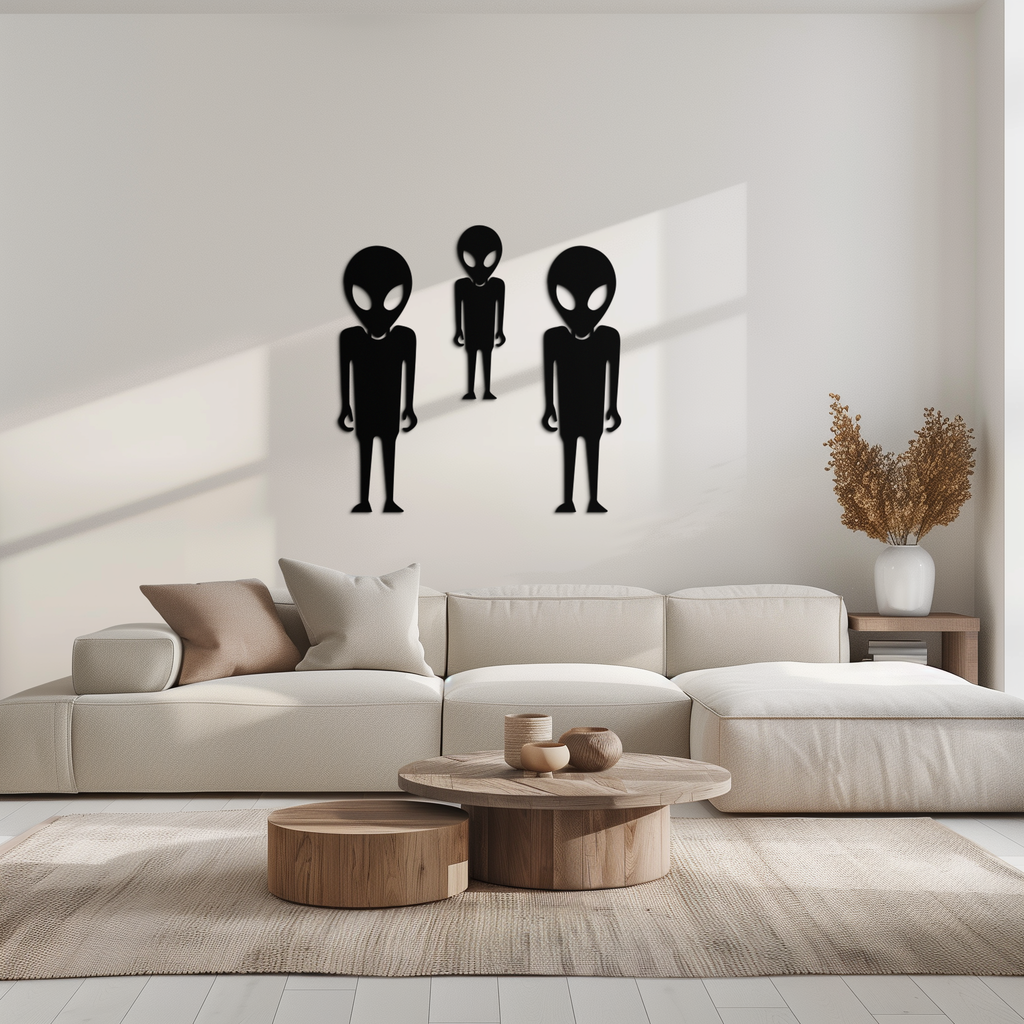 Metal Wall Art Alien Trio Silhouettes - Sci-Fi Futuristic Design