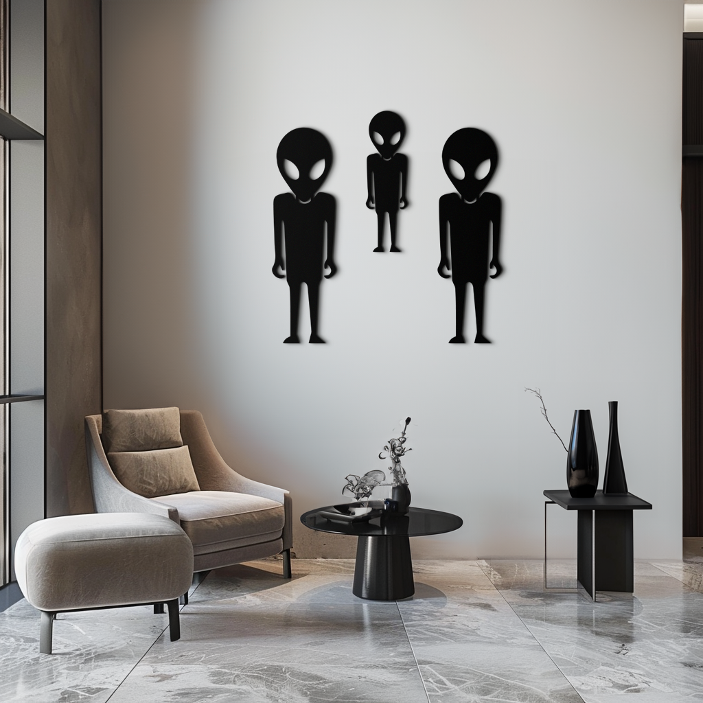 Metal Wall Art Alien Trio Silhouettes - Sci-Fi Futuristic Design
