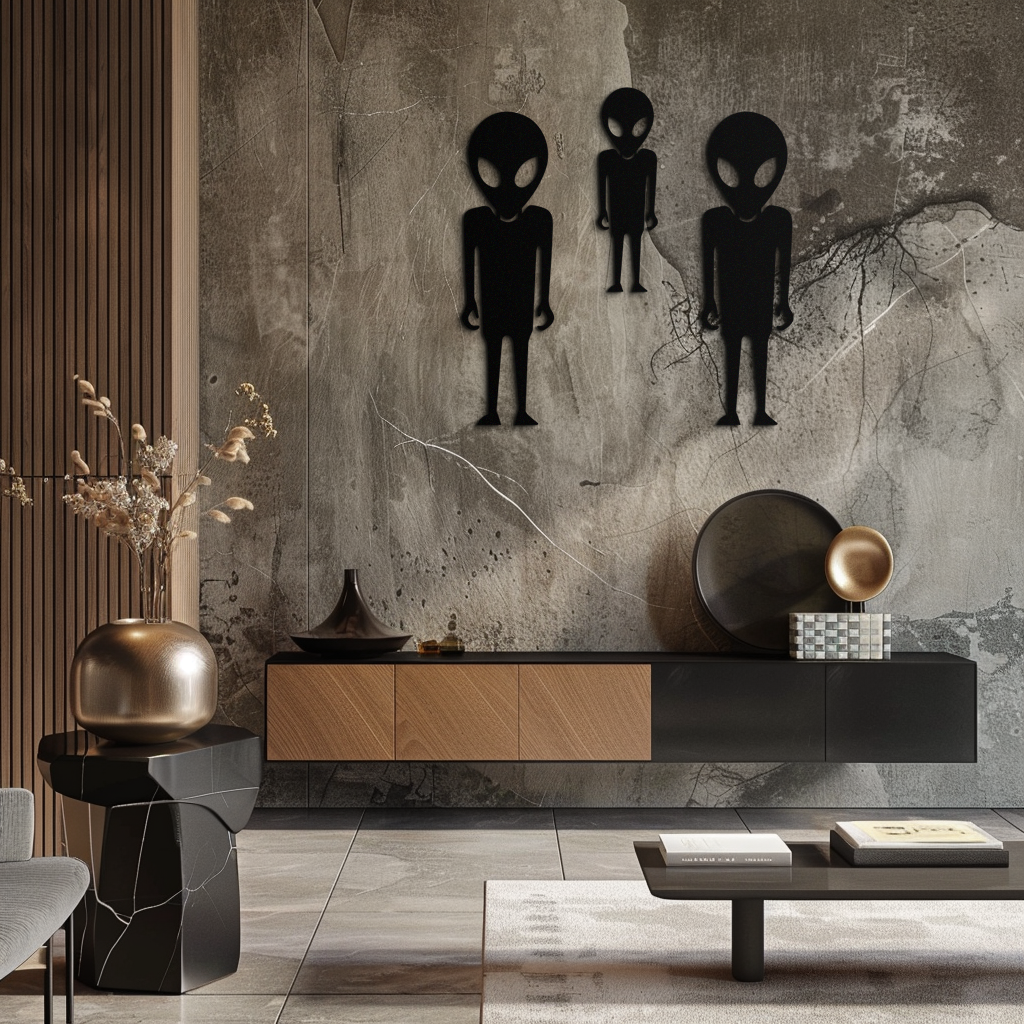 Metal Wall Art Alien Trio Silhouettes - Sci-Fi Futuristic Design