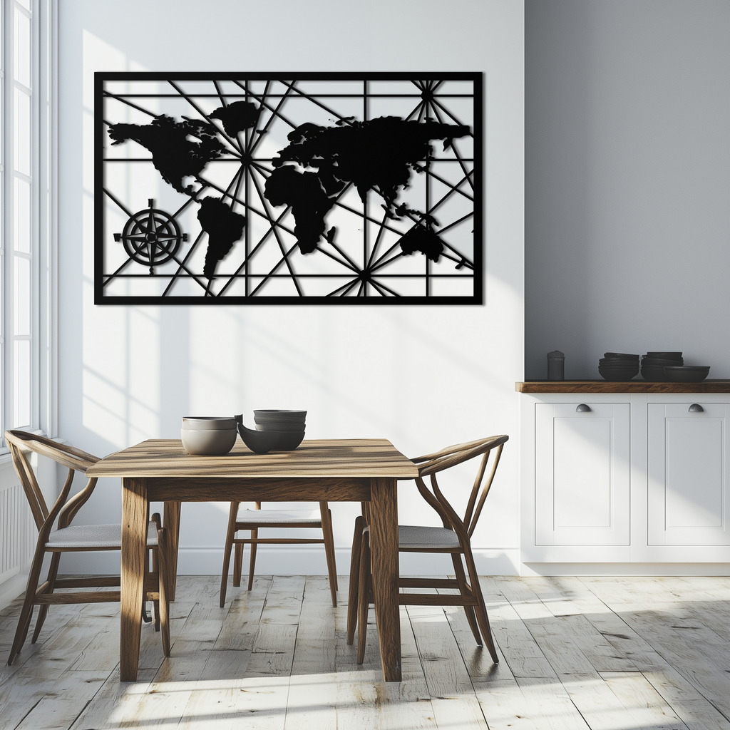 Geometric World Map Steel Wall Art - Modern Minimalist Low Poly Abstract Metal Design