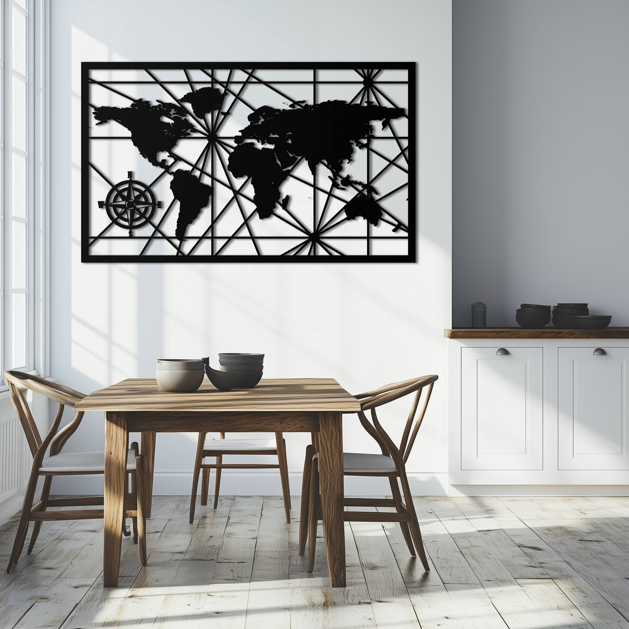 Geometric World Map Steel Wall Art - Modern Minimalist Low Poly Abstract Metal Design