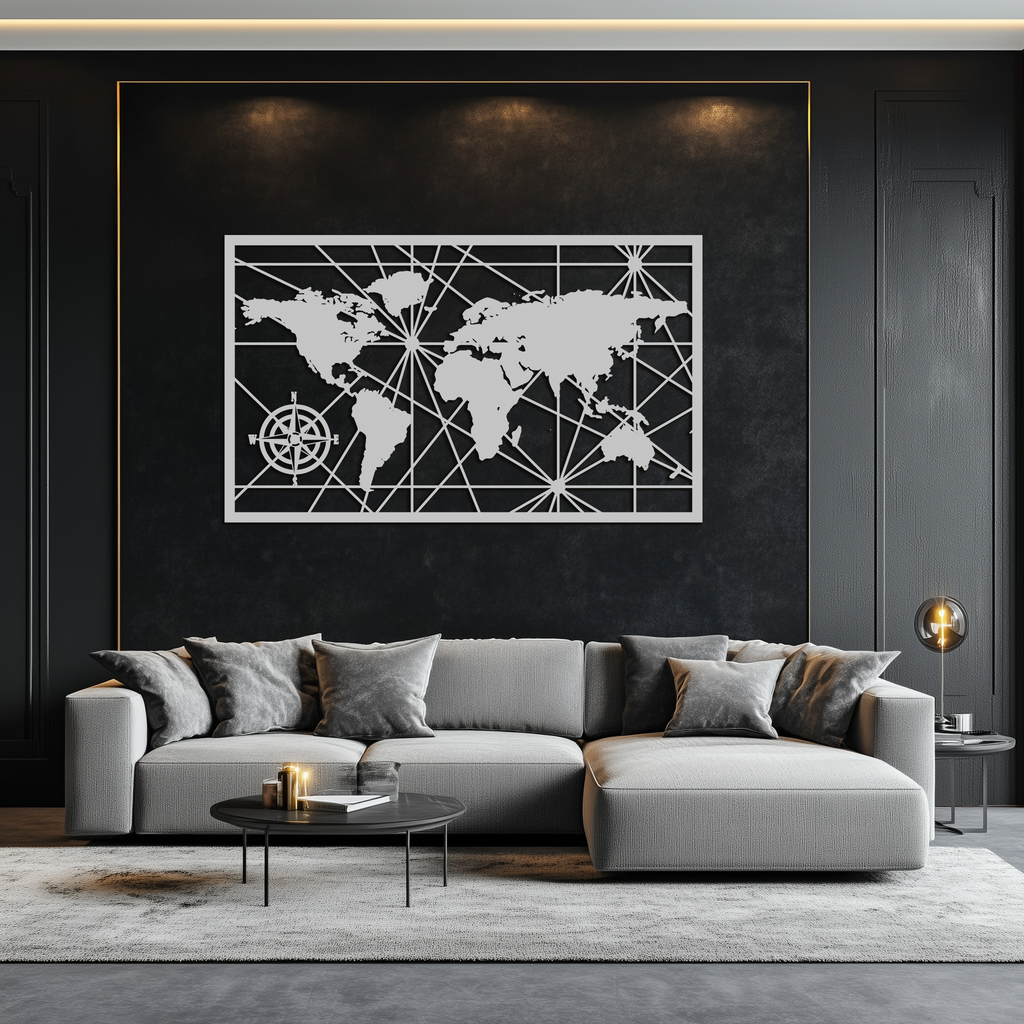 Geometric World Map Steel Wall Art - Modern Minimalist Low Poly Abstract Metal Design