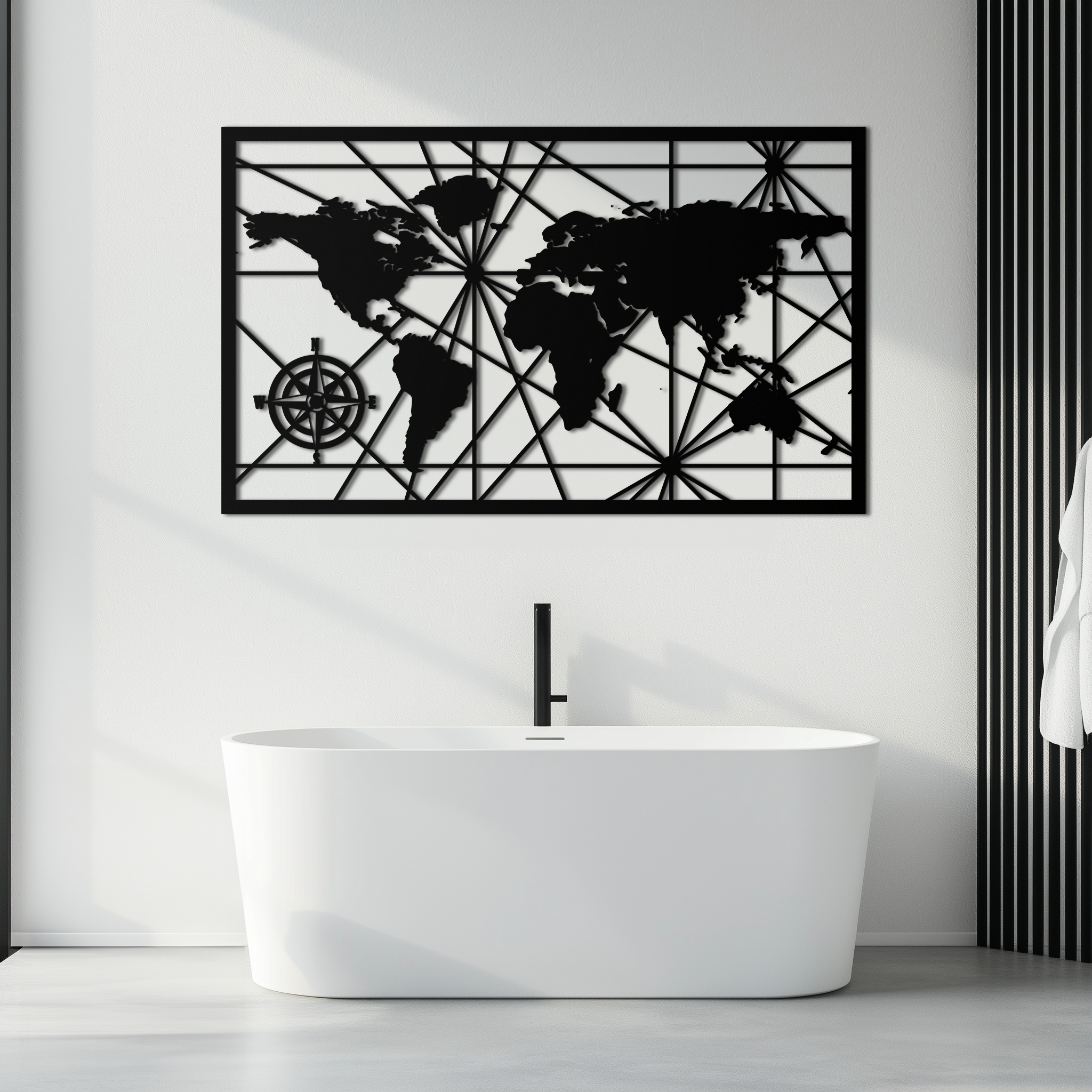 Geometric World Map Steel Wall Art - Modern Minimalist Low Poly Abstract Metal Design