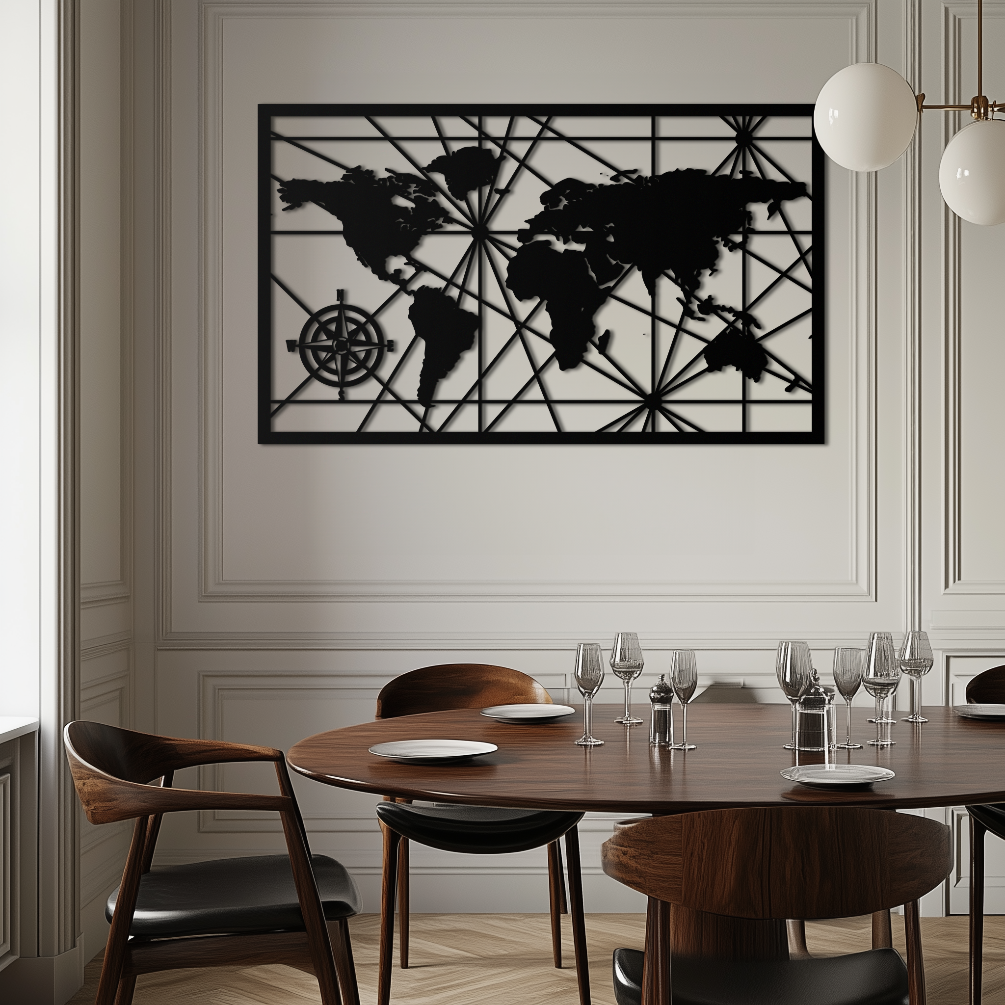 Geometric World Map Steel Wall Art - Modern Minimalist Low Poly Abstract Metal Design