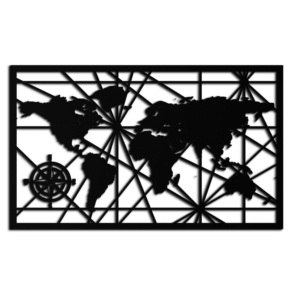 Geometric World Map Steel Wall Art - Modern Minimalist Low Poly Abstract Metal Design