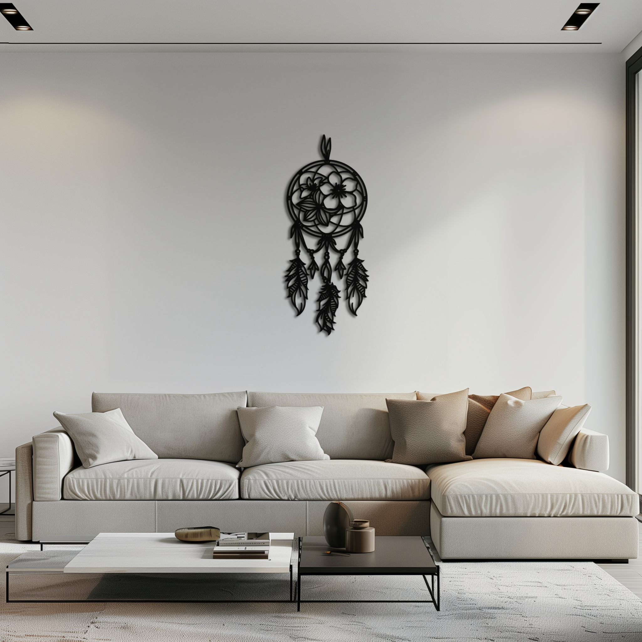 Steel Dreamcatcher Wall Art - Boho Floral and Feather Design