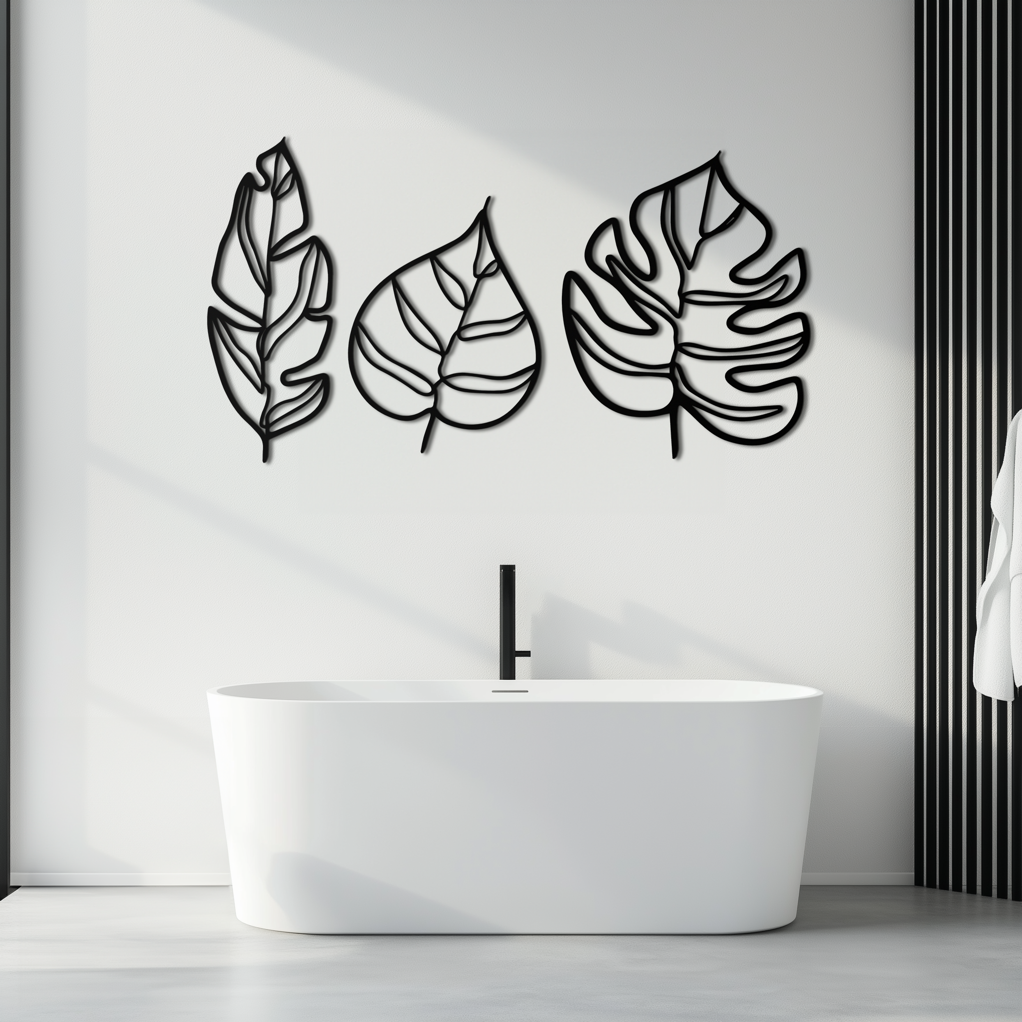 Metal Geometric Leaf Trio Wall Art - Modern Botanical Steel Three Piece Sculpture