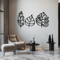 Metal Geometric Leaf Trio Wall Art - Modern Botanical Steel Three Piece Sculpture