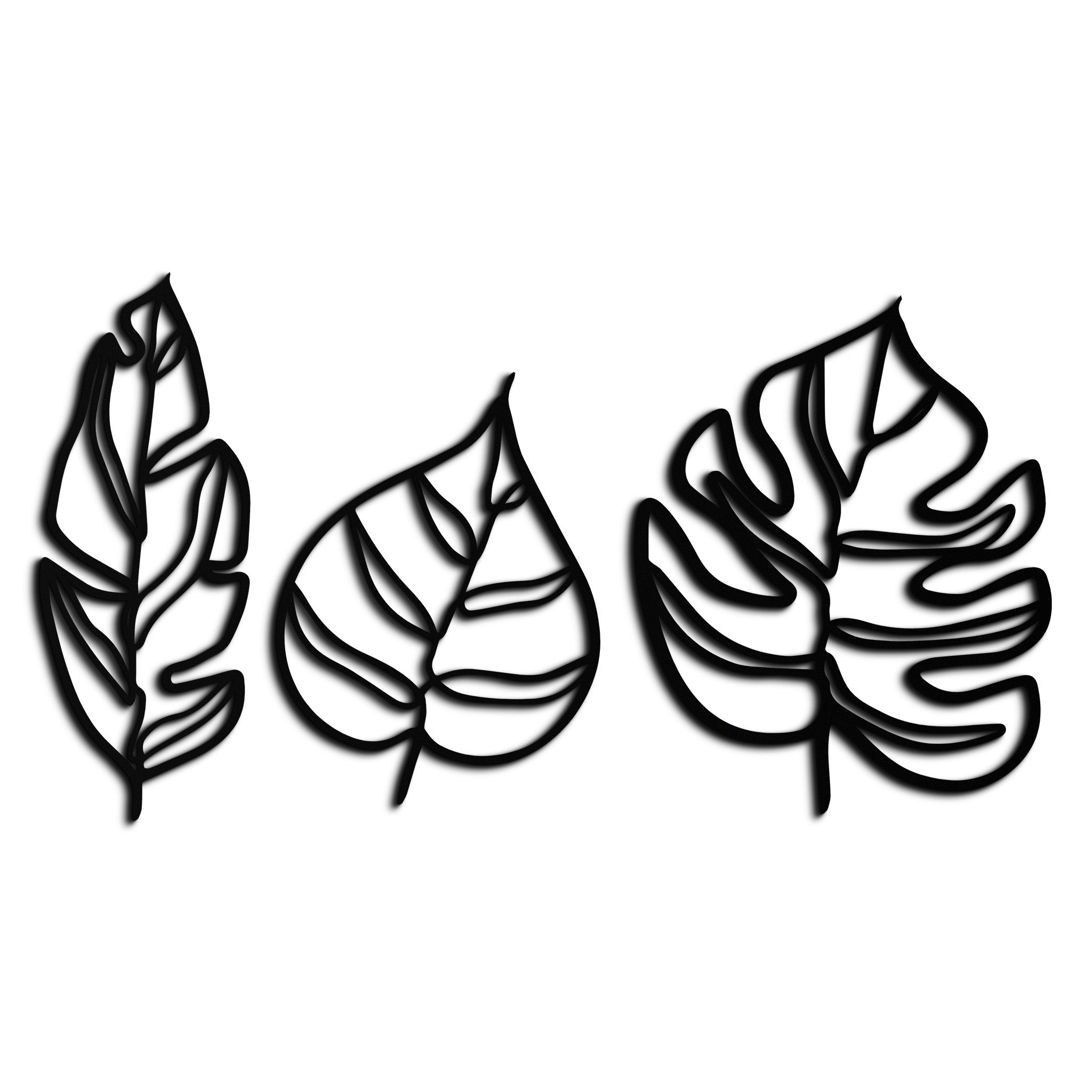 Metal Geometric Leaf Trio Wall Art - Modern Botanical Steel Three Piece Sculpture
