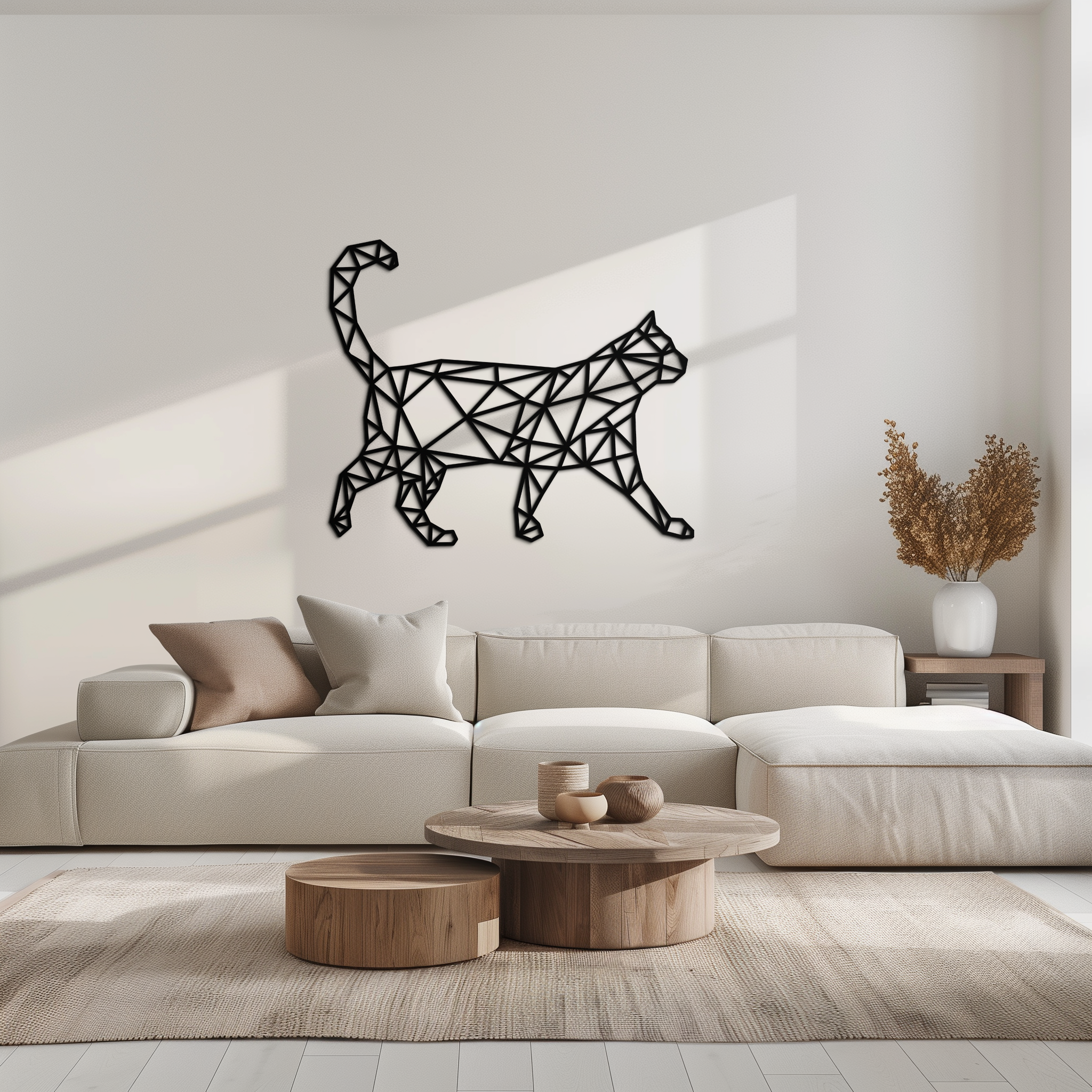 Geometric Walking Cat Metal Wall Art - Modern Minimalist Design
