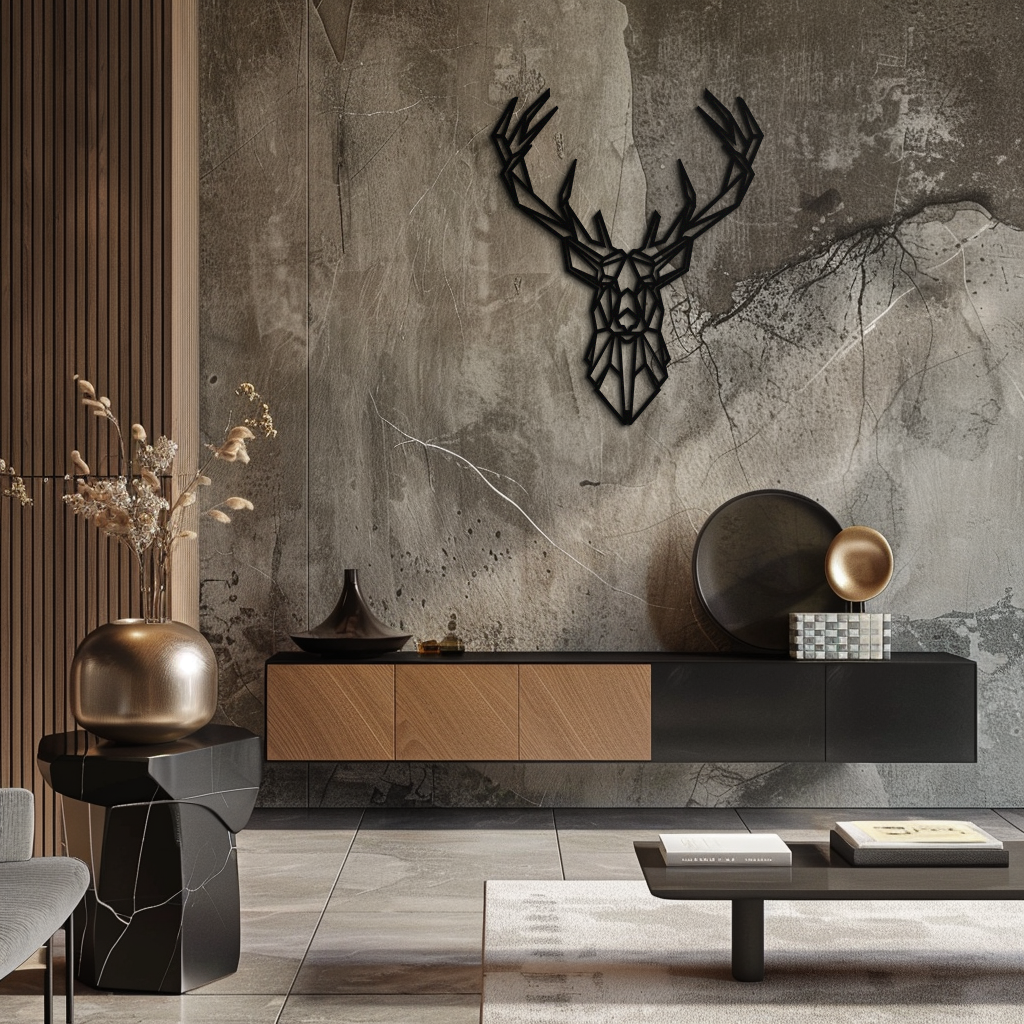 Steel Geometric Deer Head Wall Sculpture - Modern Minimalist Contemporary Style