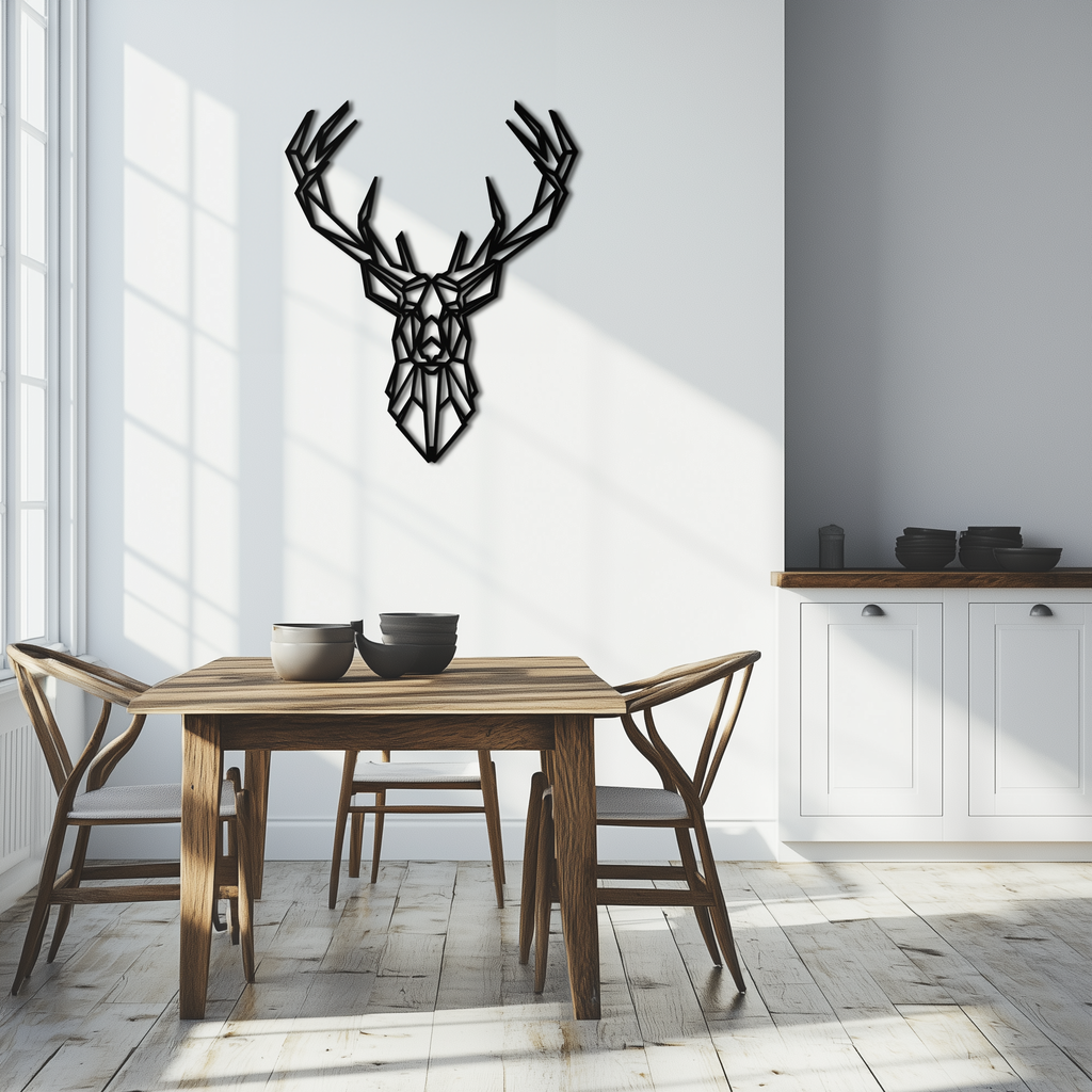 Steel Geometric Deer Head Wall Sculpture - Modern Minimalist Contemporary Style