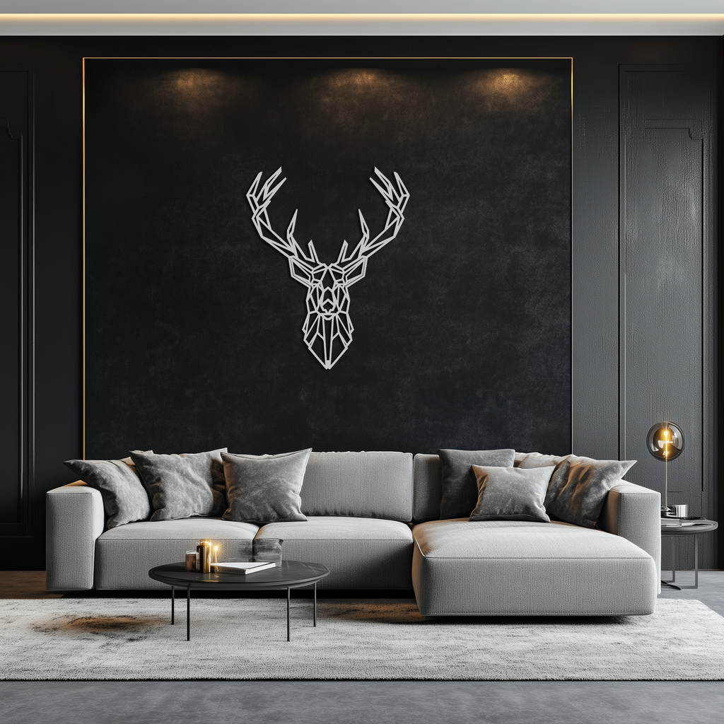 Steel Geometric Deer Head Wall Sculpture - Modern Minimalist Contemporary Style