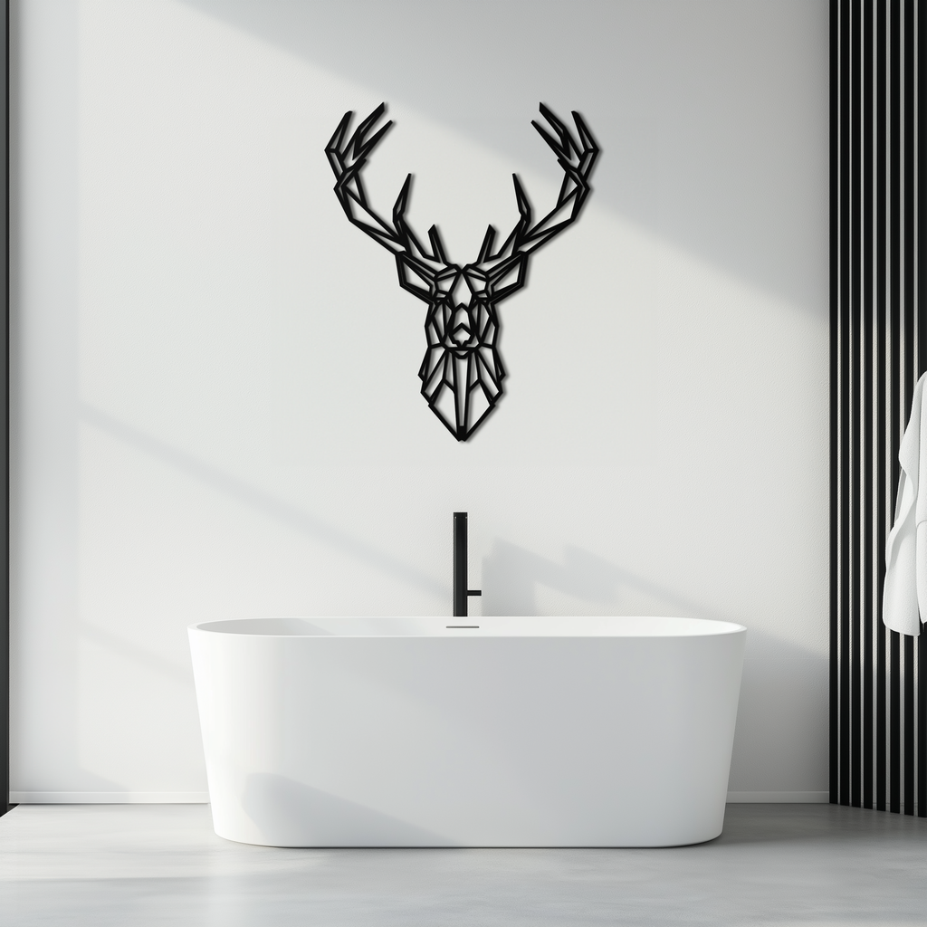 Steel Geometric Deer Head Wall Sculpture - Modern Minimalist Contemporary Style