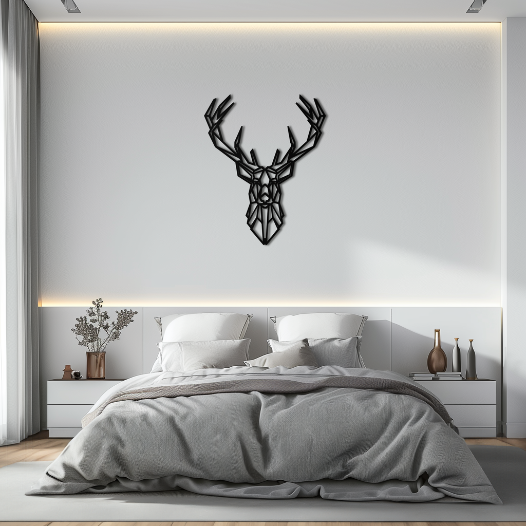 Steel Geometric Deer Head Wall Sculpture - Modern Minimalist Contemporary Style