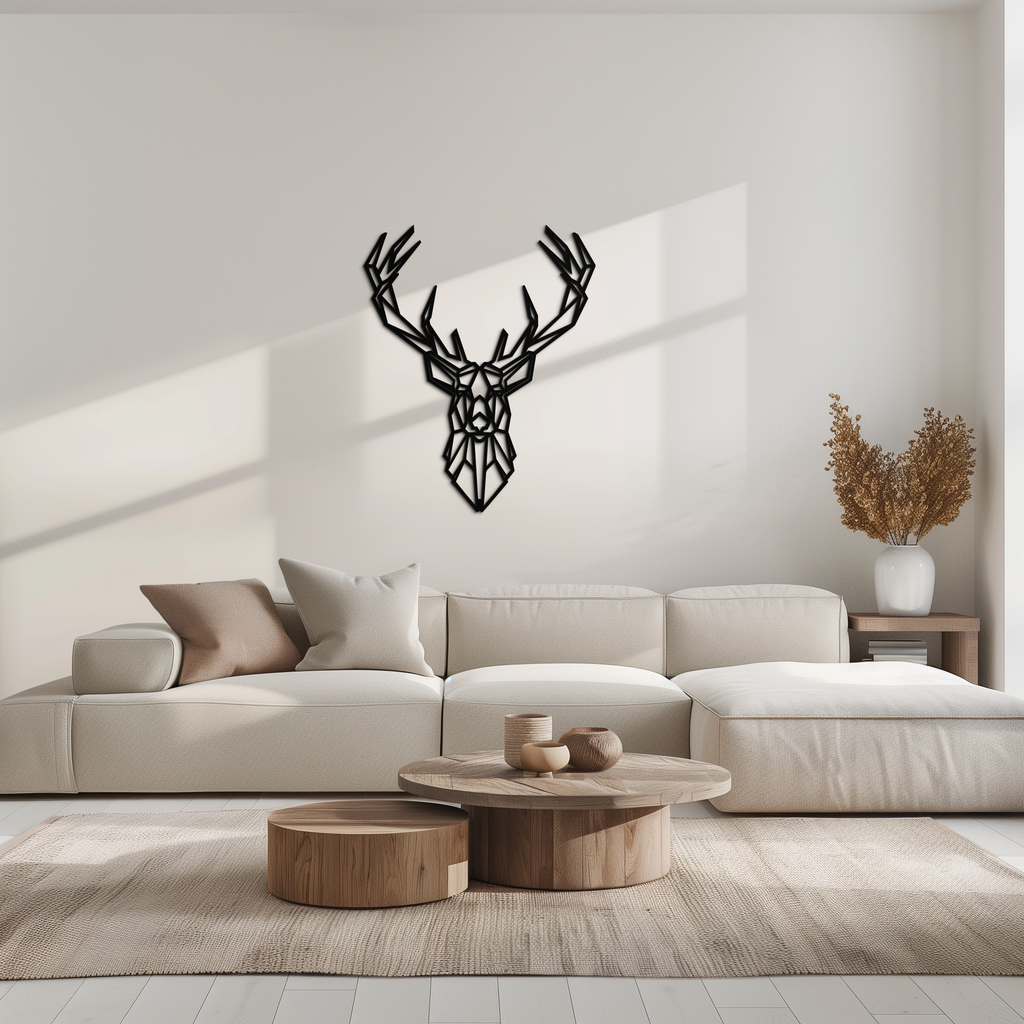 Steel Geometric Deer Head Wall Sculpture - Modern Minimalist Contemporary Style