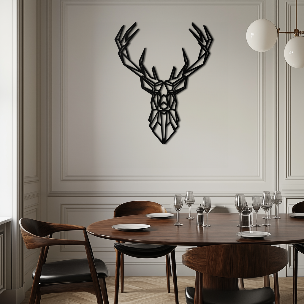 Steel Geometric Deer Head Wall Sculpture - Modern Minimalist Contemporary Style