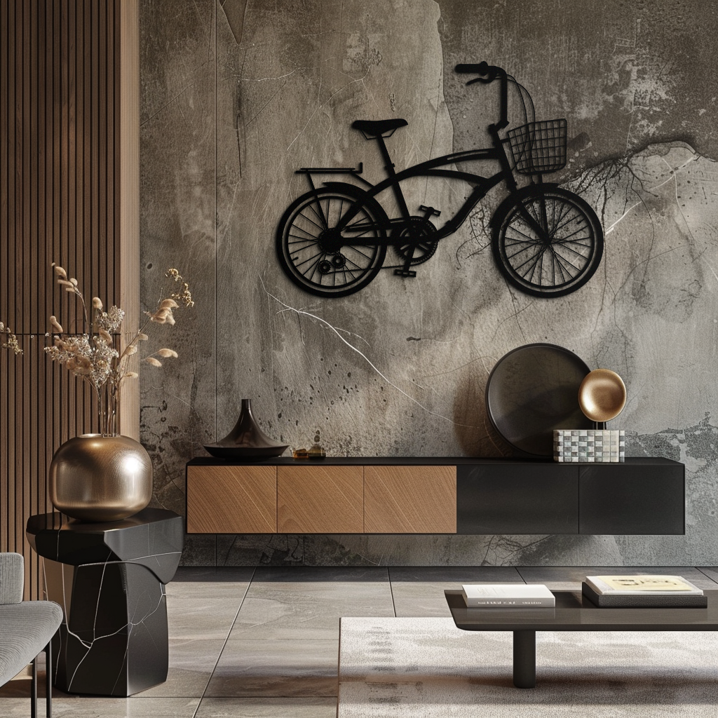 Geometric Bicycle Metal Wall Art - Modern Industrial Steel Powder Coat Finish Decor