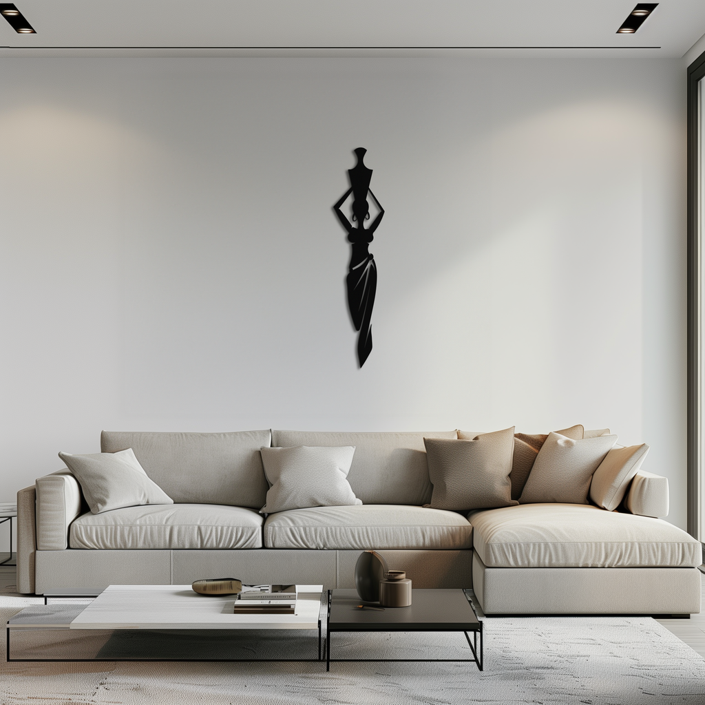 Black Steel African Woman Metal Wall Art - Modern Silhouette