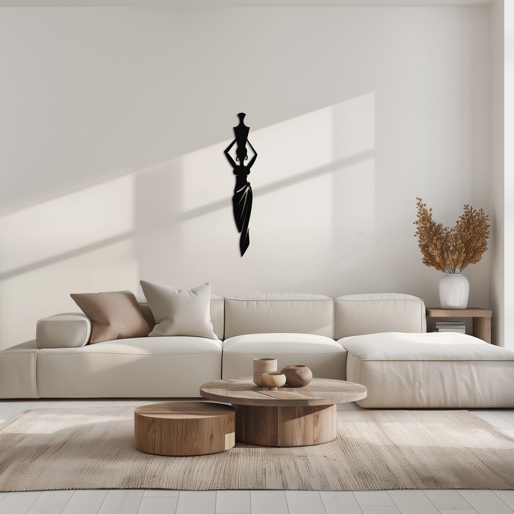 Black Steel African Woman Metal Wall Art - Modern Silhouette
