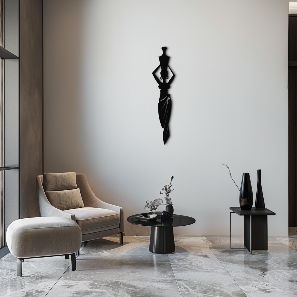 Black Steel African Woman Metal Wall Art - Modern Silhouette