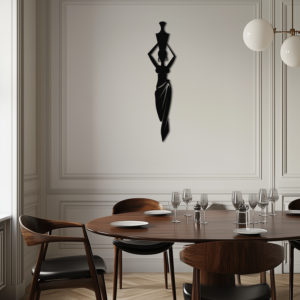 Black Steel African Woman Metal Wall Art - Modern Silhouette