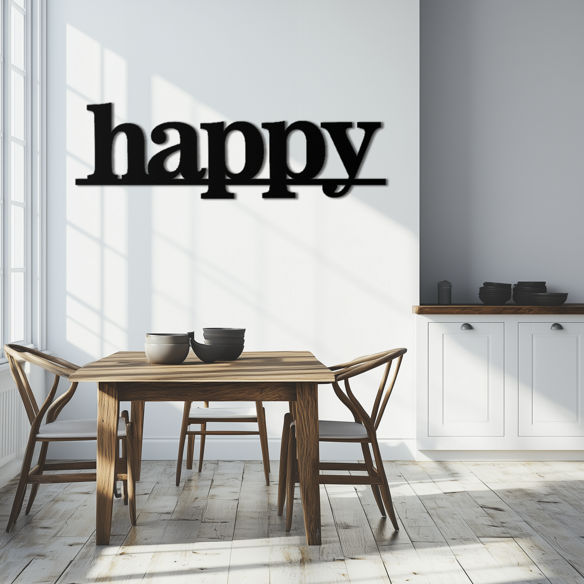 Happy Metal Wall Art Word Sign - Modern Minimalist Steel Home Decor