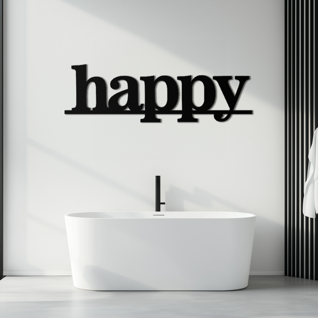 Happy Metal Wall Art Word Sign - Modern Minimalist Steel Home Decor