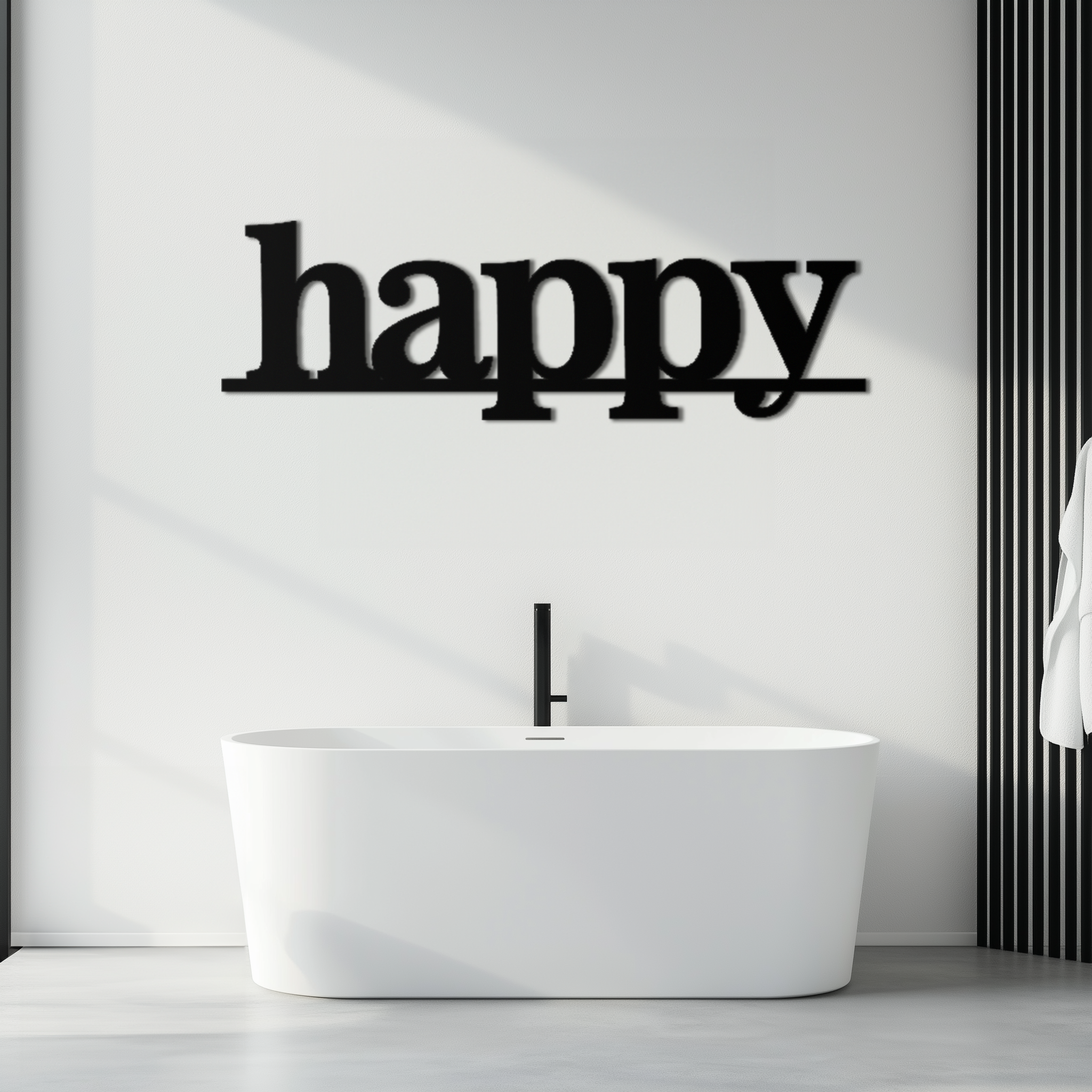 Happy Metal Wall Art Word Sign - Modern Minimalist Steel Home Decor