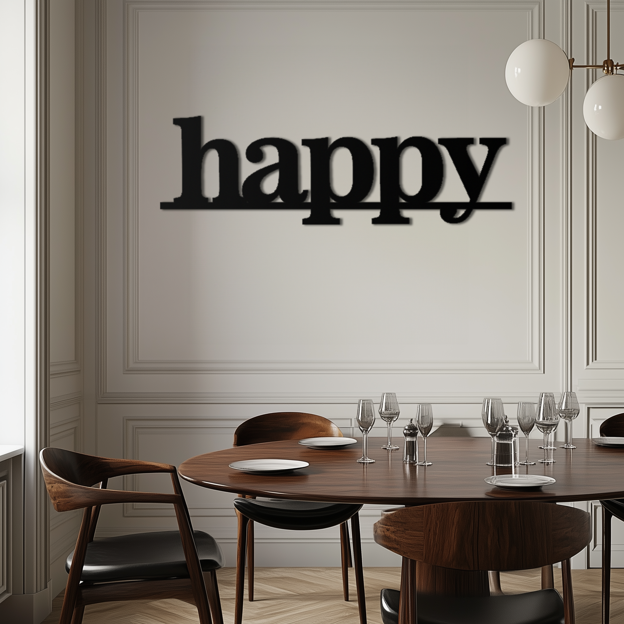 Happy Metal Wall Art Word Sign - Modern Minimalist Steel Home Decor