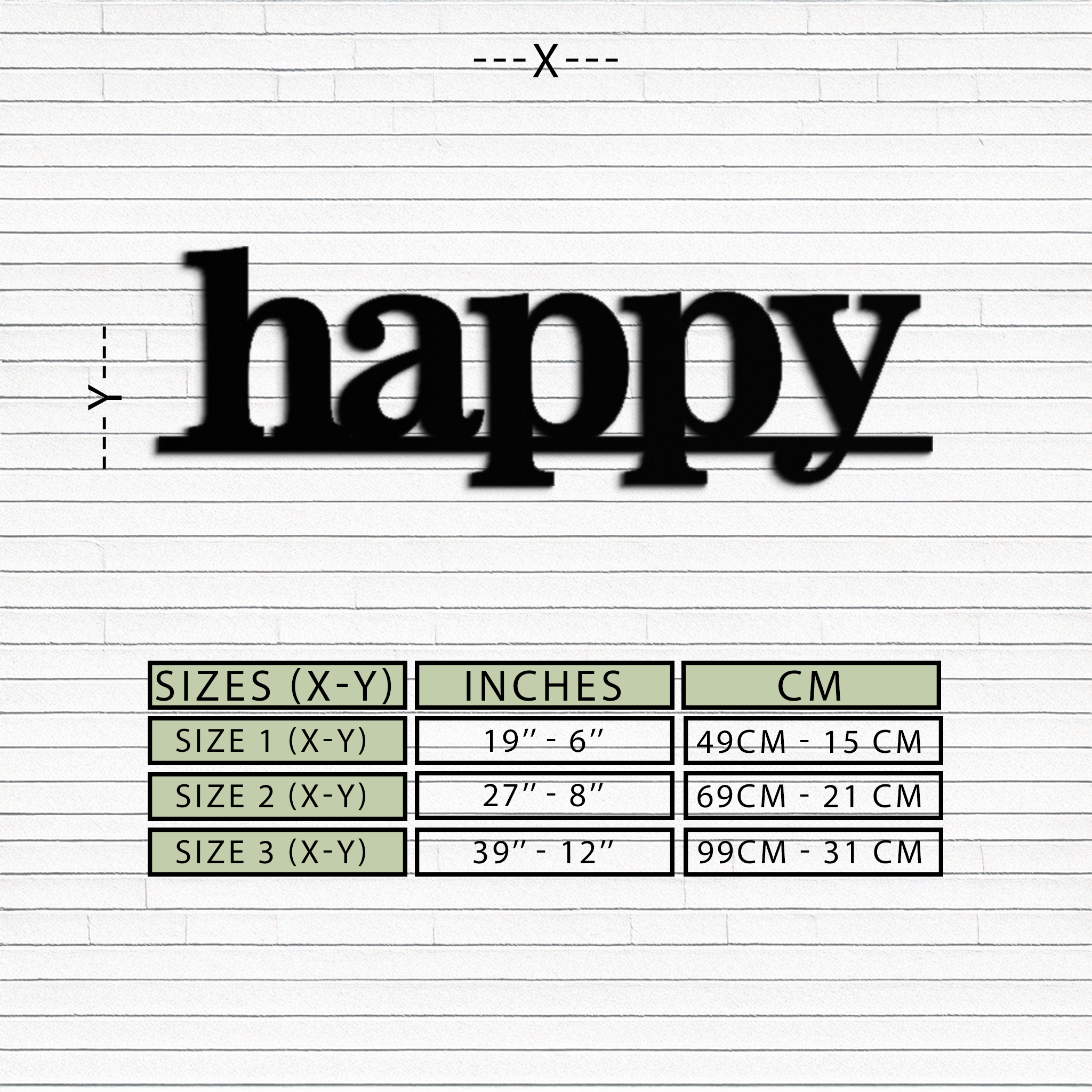 Happy Metal Wall Art Word Sign - Modern Minimalist Steel Home Decor