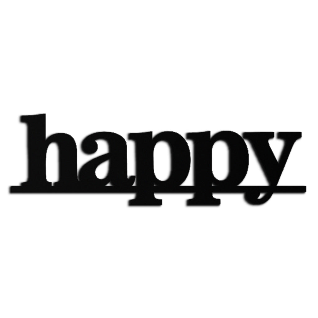 Happy Metal Wall Art Word Sign - Modern Minimalist Steel Home Decor